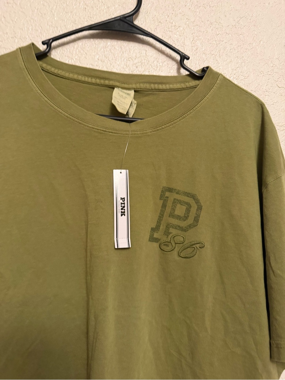 PINK Victoria's Secret Olive Green Campus Cotton Tee - Picture 4 of 4